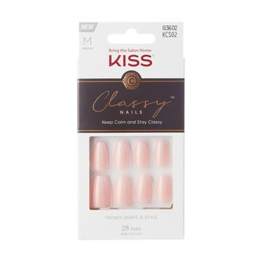 KISS Classy Nails Press on Nails, Cozy Meets Cute, Pink, Medium Coffin, 28 Count