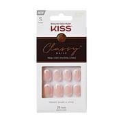Kiss Classy French Tip Press On Nails, Exclusive Only, White, Short Oval, 28 Count