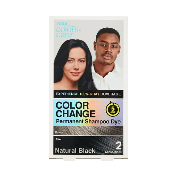 KISS Color Change Permanent Shampoo Dye, All-in-One Kit, Natural Black