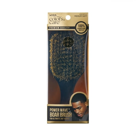 KISS COLORS & CARE 360° Power Wave Boar Bristle Curved Handle Hair Brush - Medium Soft
