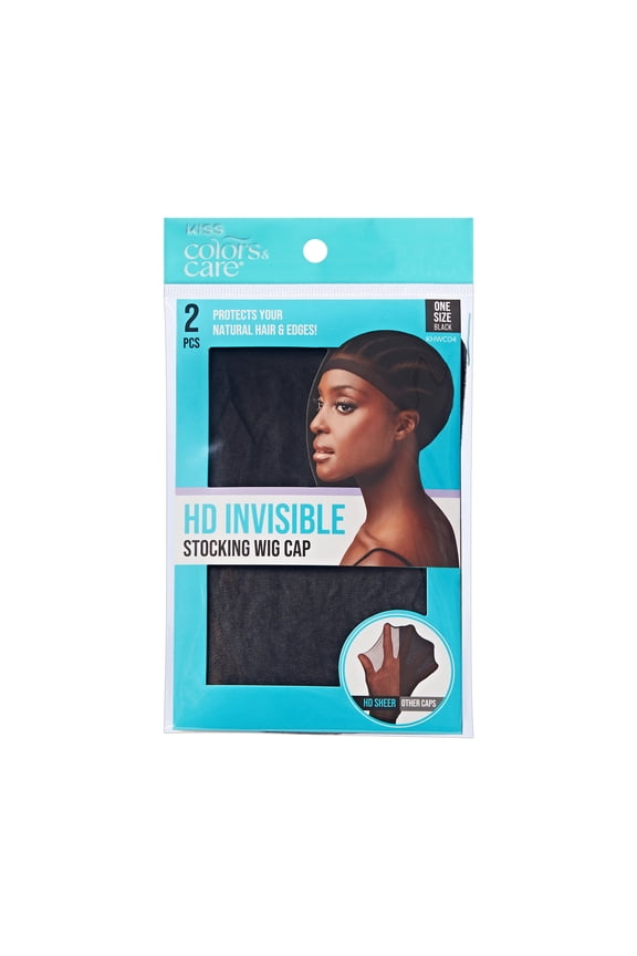 HD Invisible Lightweight Stocking Wig Cap, Black, 2 Pieces
