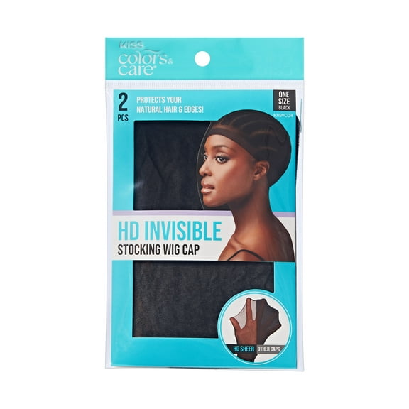 Kiss Colors & Care HD Invisible Lightweight Stocking Wig Cap, Age: Adult, Black, 2 Count