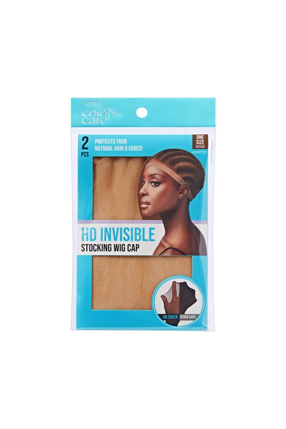HD Invisible Lightweight Stocking Wig Cap, Age: Adult, Brown, 2 Count