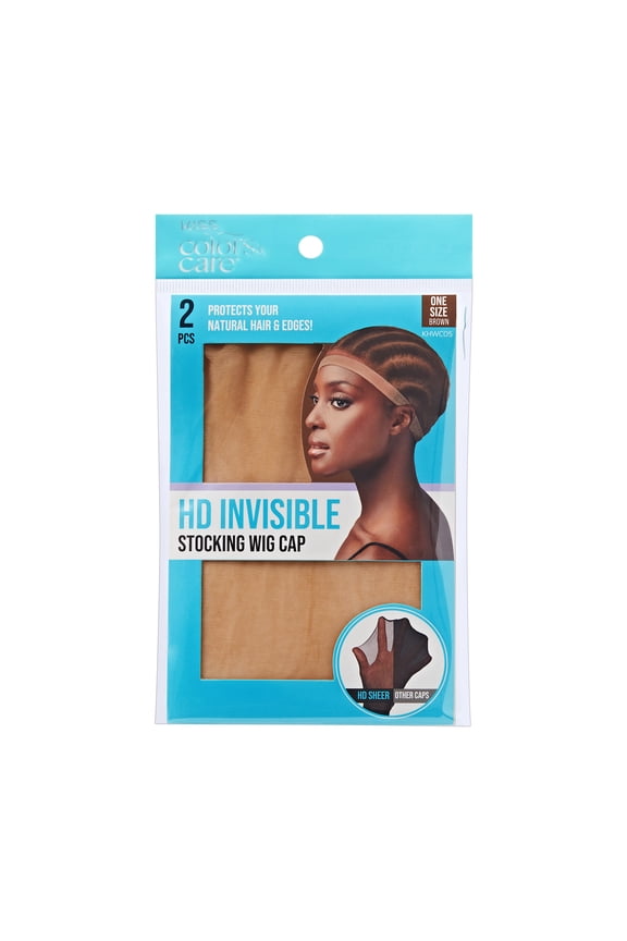HD Invisible Lightweight Stocking Wig Cap, Brown, 2 Pieces
