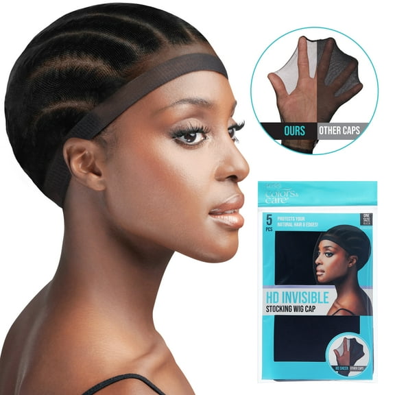 KISS Colors & Care HD Invisible Lightweight Stocking Wig Cap, 5 Count - Black