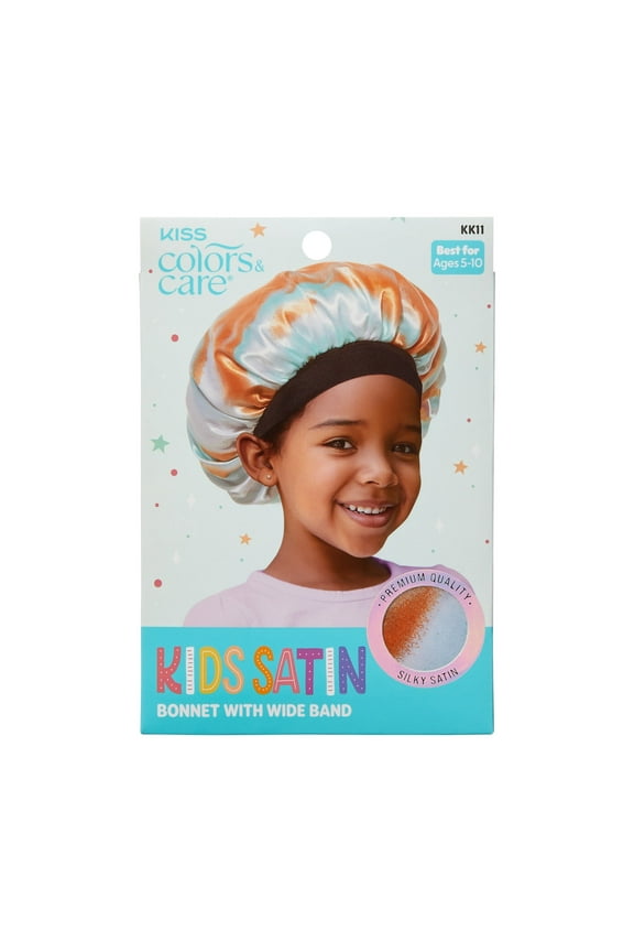 Colors & Care Kids High Quality Satin Wide Band Bonnet Tie Dye Orange Blue