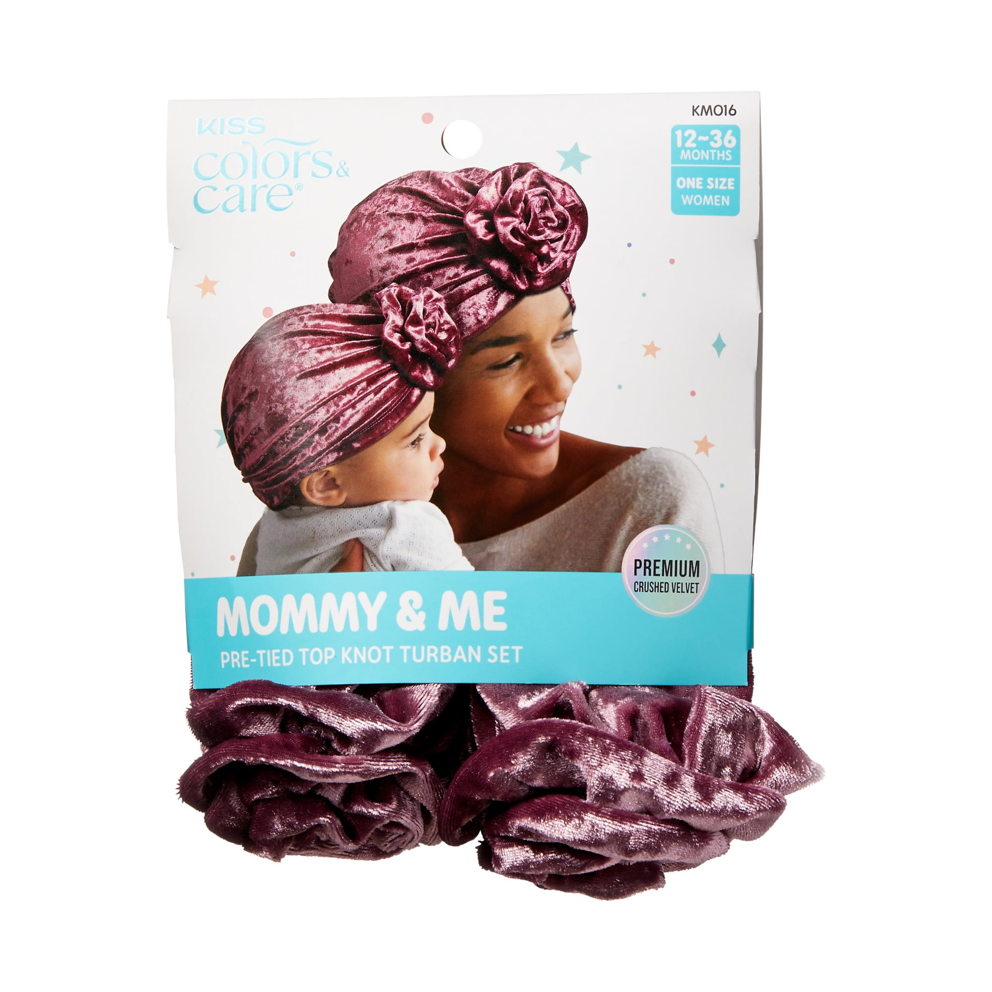 KISS Colors \u0026 Care Mommy \u0026 Me Pre-Tied Top Knot Turban Set - Berry