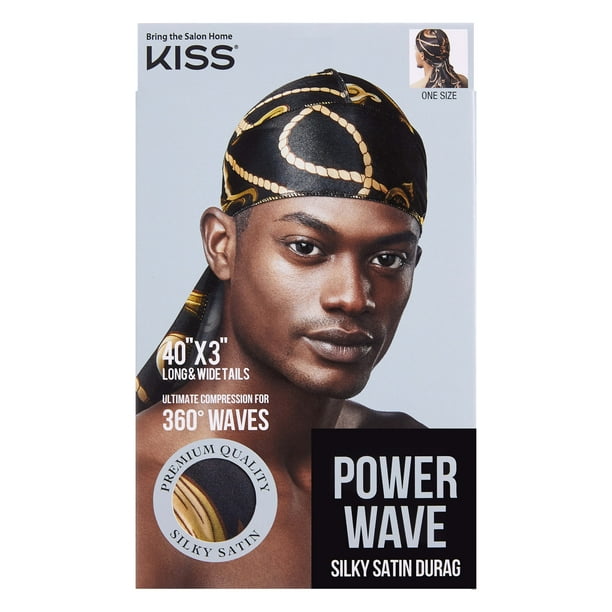 KISS Colors & Care Power Wave Satin Du Rag, Luxe Black & Gold Hat ...