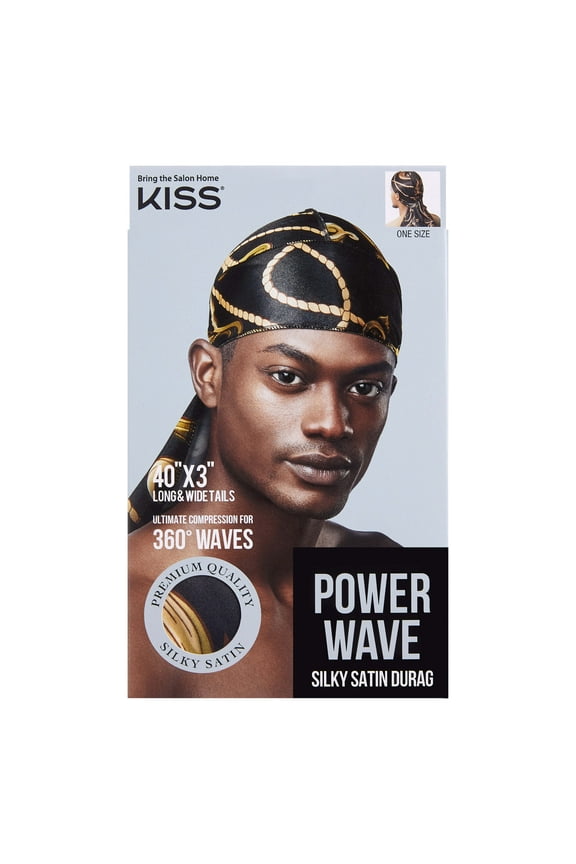 Power Wave Satin Du Rag, Luxe Black & Gold Hat