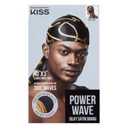 KISS Colors & Care Power Wave Satin Du Rag, Luxe Black & Gold Hat