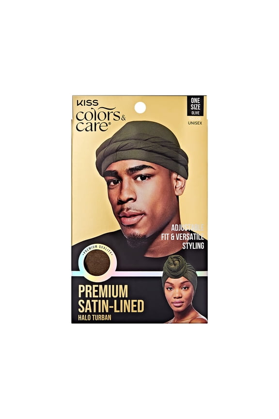 Premium Satin-Lined Halo Turban, Pre-Tied, One Size Fits All, Olive