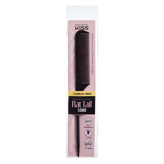 KISS Carbon Fiber Professional Rat Tail Hair Comb, Black, 1 Count