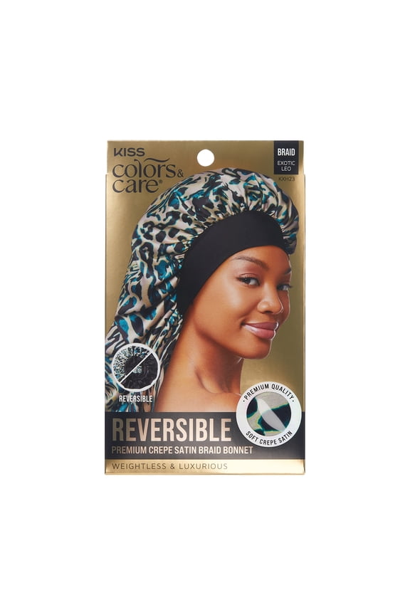 Reversible Premium Crepe Satin Braid Bonnet – Exotic Leopard