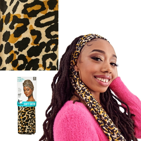 KISS Colors & Care Satin Hair Wrap Scarf 60" Extra Long, Leopard