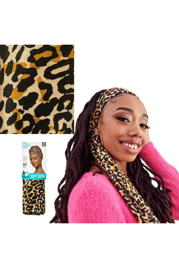 Satin Hair Wrap Scarf 60" Extra Long, Leopard