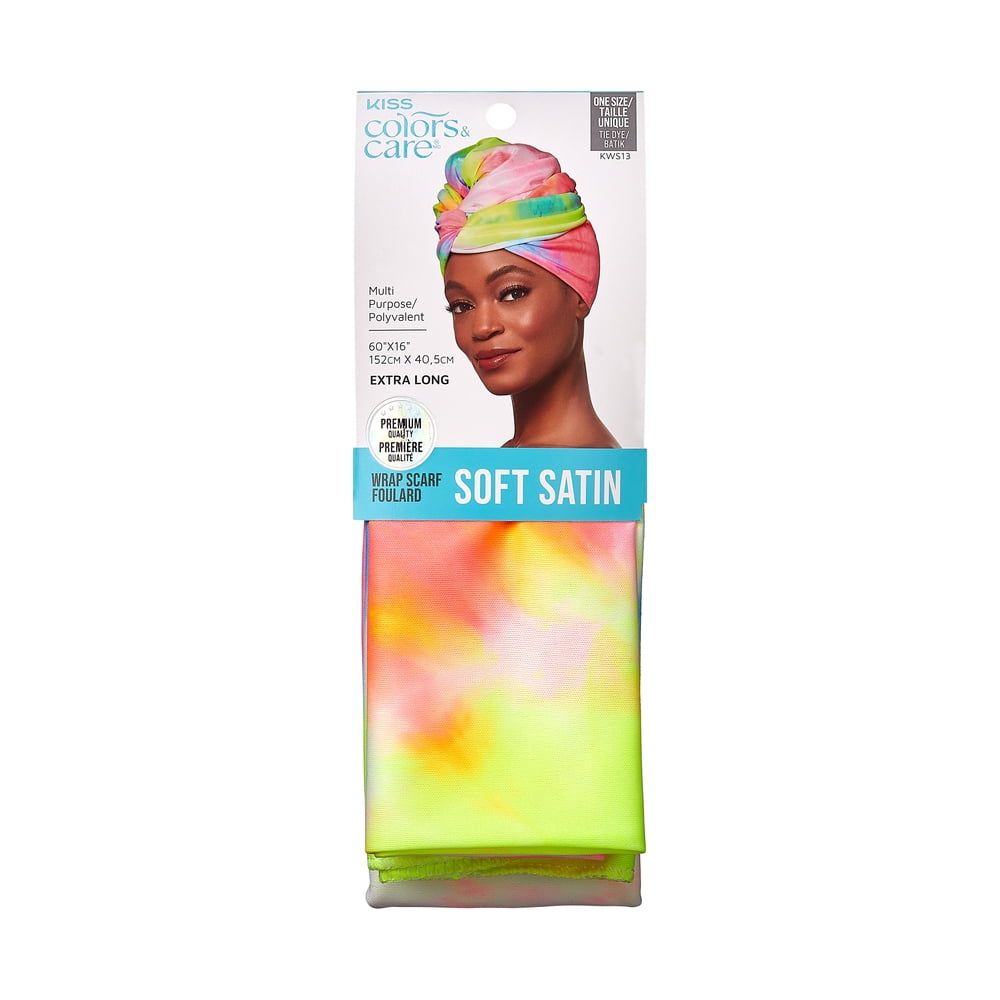 KISS Colors & Care Satin Hair Wrap Scarf 60" Extra Long, Tie Dye