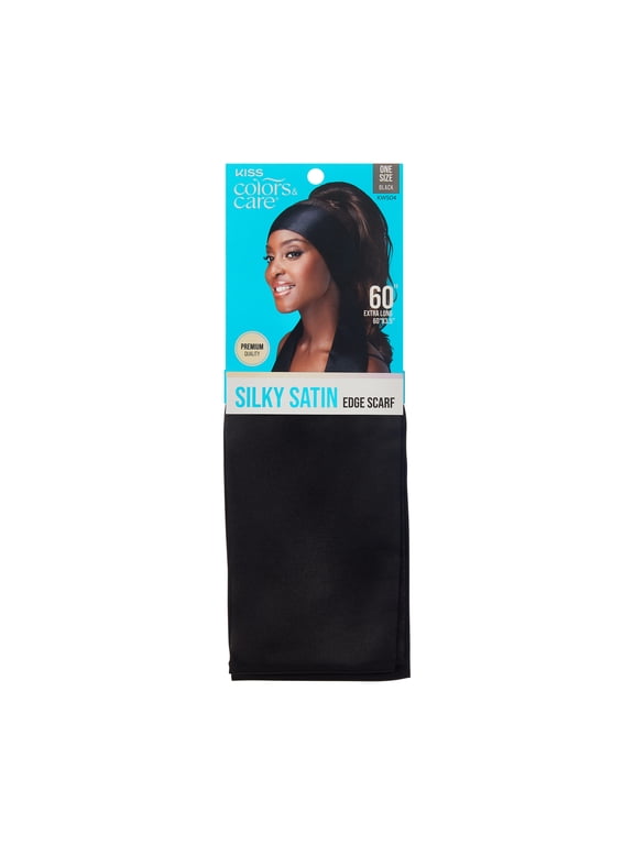 Colors & Care Silky Satin Edge Scarf, Adult, Solid Black Pattern, Size 60" x 4", 1 Piece