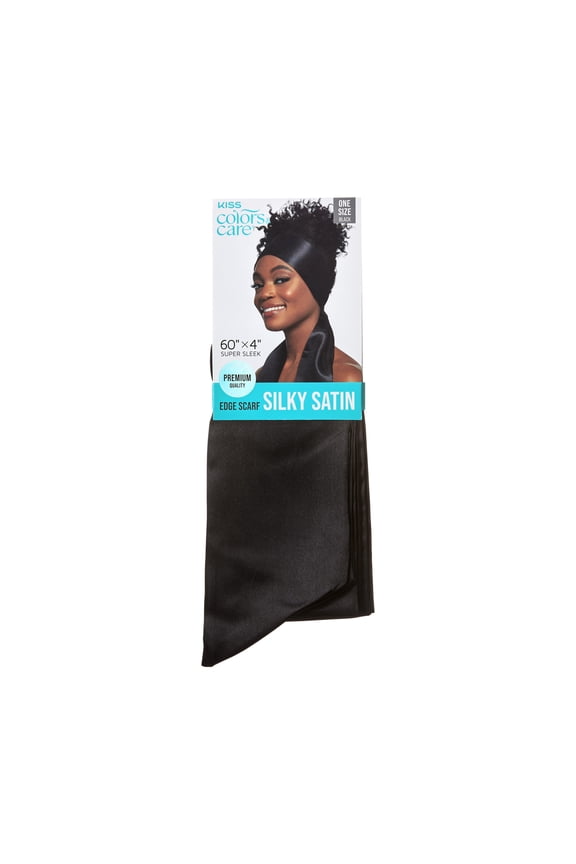 Silky Satin Edge Scarf for Adults, Solid Black, 60" x 4", Designed for All Hair Types