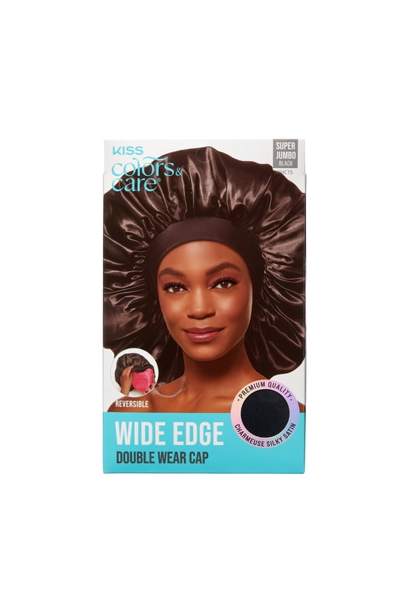 Silky Satin Reversible Hair Bonnet Cap, Wide Edge, Super Jumbo, Black