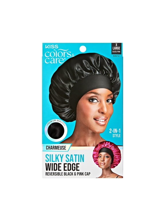 Silky Satin Bonnet, Wide Edge Cap, Reversible, Pink & Black, XL, 1 ct
