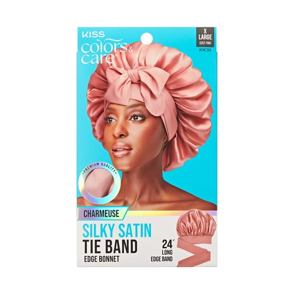 KISS Colors & Care Silky Satin Tie Band Edge Bonnet, 24 Edge Band, XL, Dust Pink