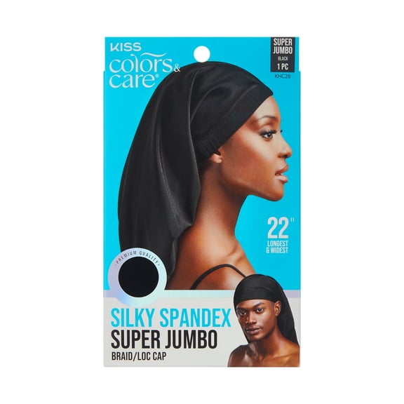 Kiss Colors & Care Luxury Silky Spandex Braid/Loc Cap, Super Jumbo – Black