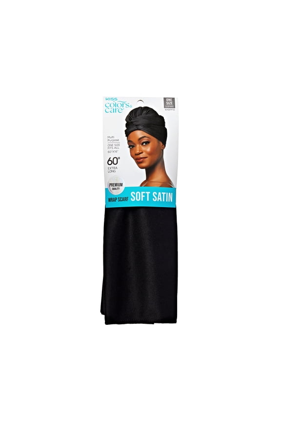 Hair Wrap Scarf, Soft Satin, Adult, Female Hats, Black, 60", XL, 1 Count