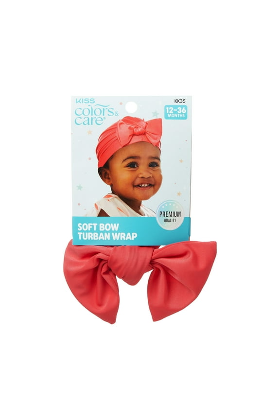 Soft & Silky Pre-Tied Top Knot Bow Turban Wrap for Toddlers - Coral Pink