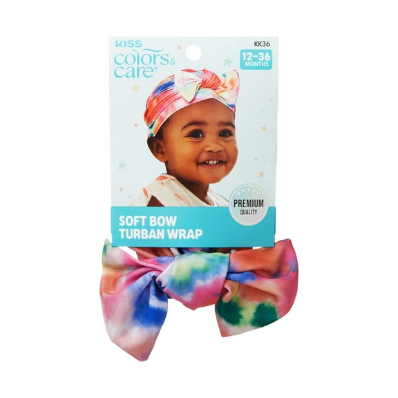 KISS Colors & Care Soft & Silky Pre-Tied Top Knot Bow Turban Wrap for Toddlers - Tie Dye