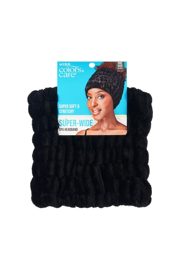Super Wide Spa Headband, Absorbent Soft & Stretchy Plush, Black