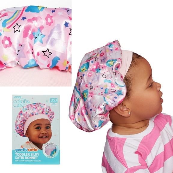 KISS Colors & Care Toddler Silky Satin Bonnet, 12-36 Mos. Pink Unicorn