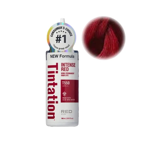 Red by Kiss Tintation Semi-Permanent Hair Color, Aloe Vera Water Based, Argan Oil, Olive Oil, Collagen & Keratin, Long-Lasting Color Dye (Intense Red, 5 Fl Oz)