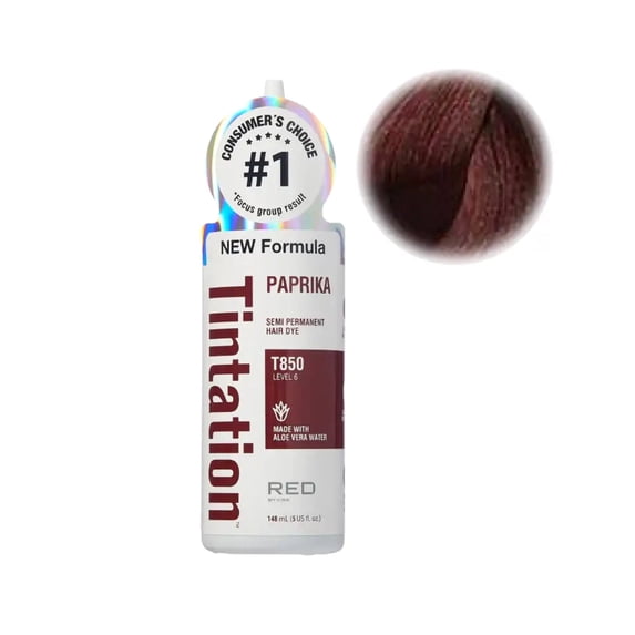 Red by Kiss Tintation Semi-Permanent Hair Color, Aloe Vera Water Based, Argan Oil, Olive Oil, Collagen & Keratin, Long-Lasting Color Dye (Paprika, 5 Fl Oz)