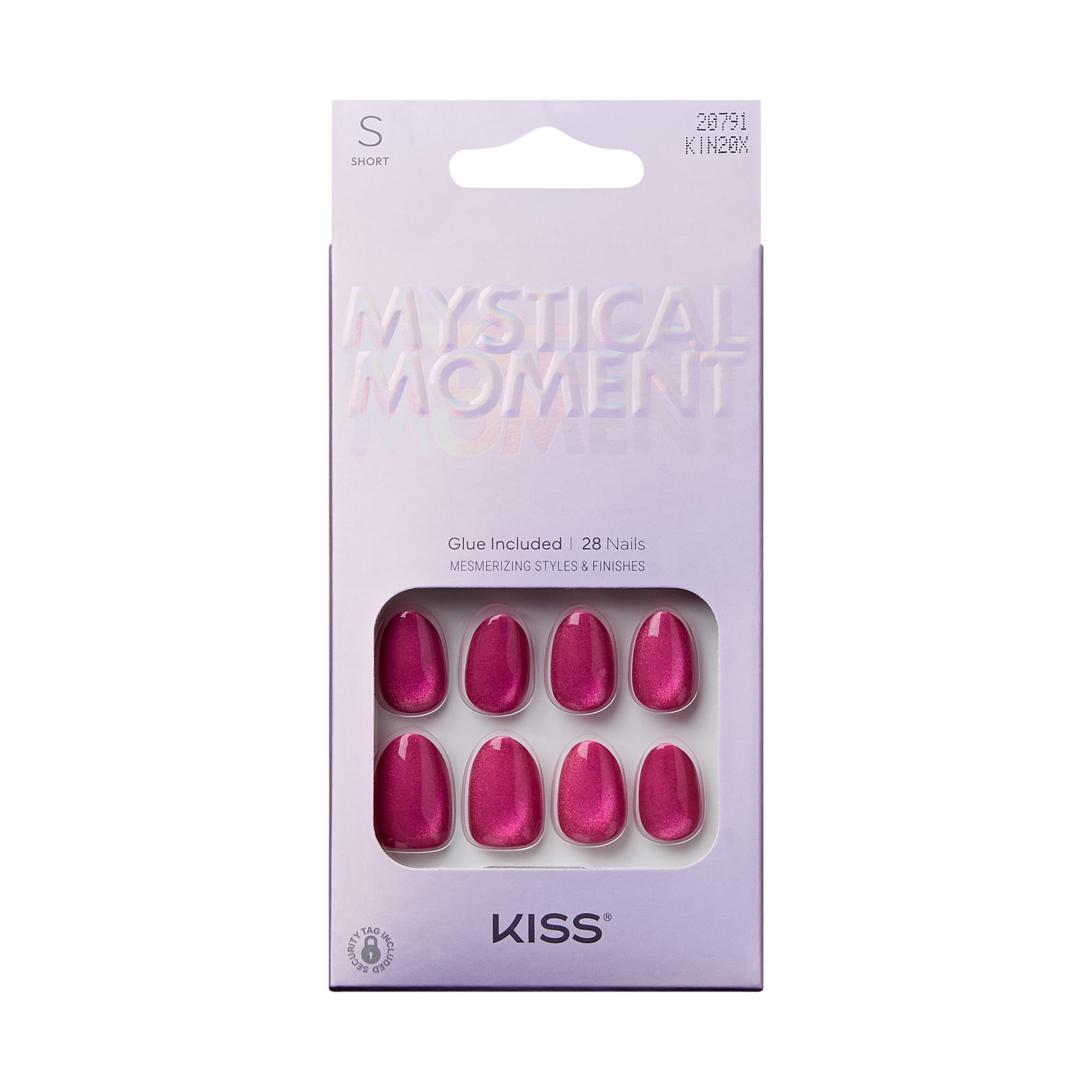 KISS Mystical Moment Press on Nails, Bittersweet Baby, Pink, Short Almond, 28 Count