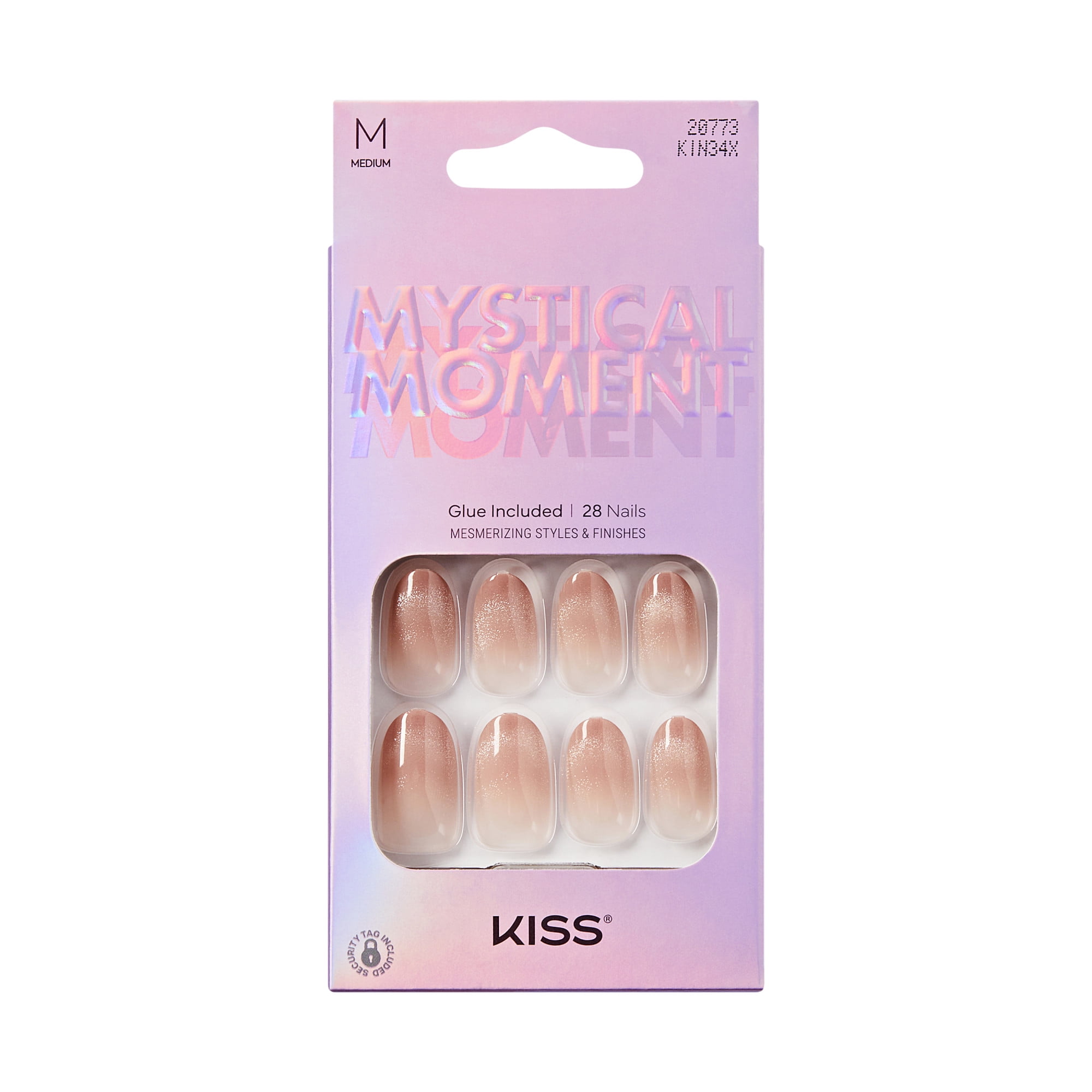 KISS Mystical Moment Press on Nails, Perfect Pair, Beige, Medium Oval, 28 Count