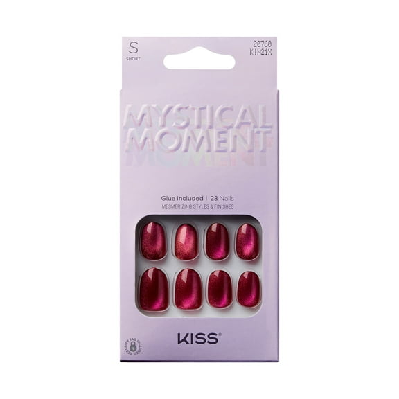 KISS Mystical Moment Press on Nails, Private Party, Red, Short Oval, 28 Count