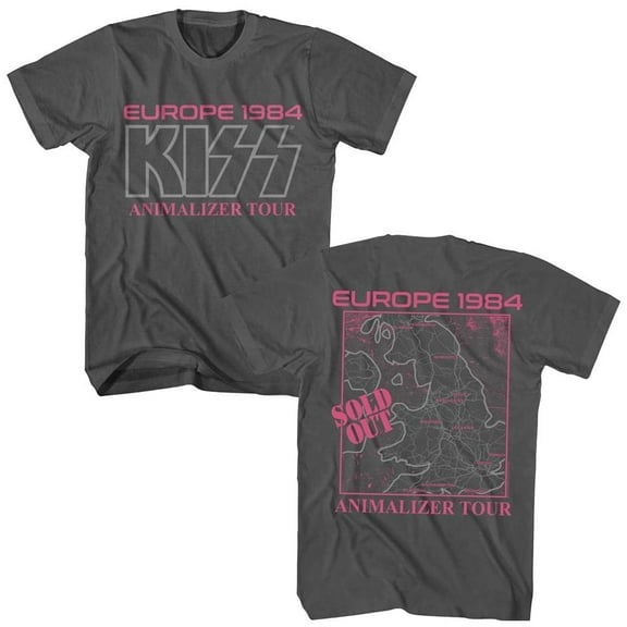 KISS Europe 1984 Animalizer Tour Men's T Shirt (Charcoal, AdultS)