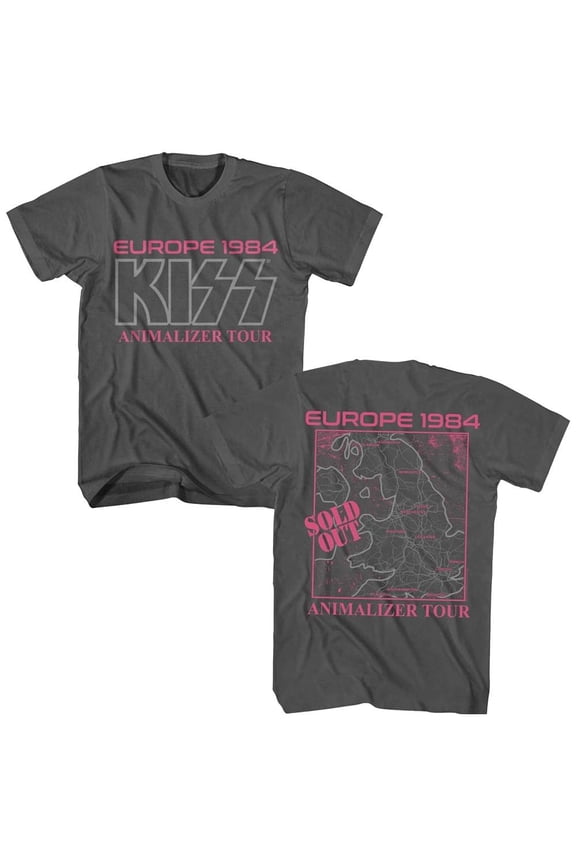 KISS Europe 1984 Animalizer Tour Men's T Shirt (Charcoal, AdultM)