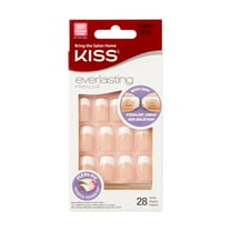 KISS Everlasting French Medium Squoval Press-On Nails with Glue, White, 28 Pieces