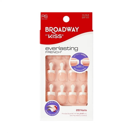 Broadway by Kiss French Tip Press On Nails, ‘String of Pearls’, White, Short Squoval, 28 Count