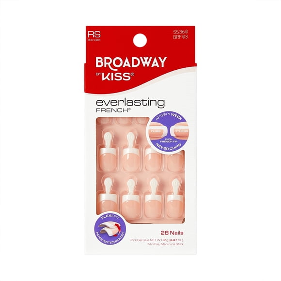 Broadway by Kiss French Tip Press On Nails, ‘String of Pearls’, White, Short Squoval, 28 Count