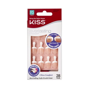 KISS Everlasting Press on Nails, Endless, White, Real Short Squoval, 28 Count