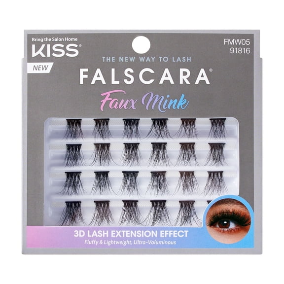 Kiss Falscara False Eyelashes Lash Extension Kit, Black, Faux Mink, 24 Lash Clusters