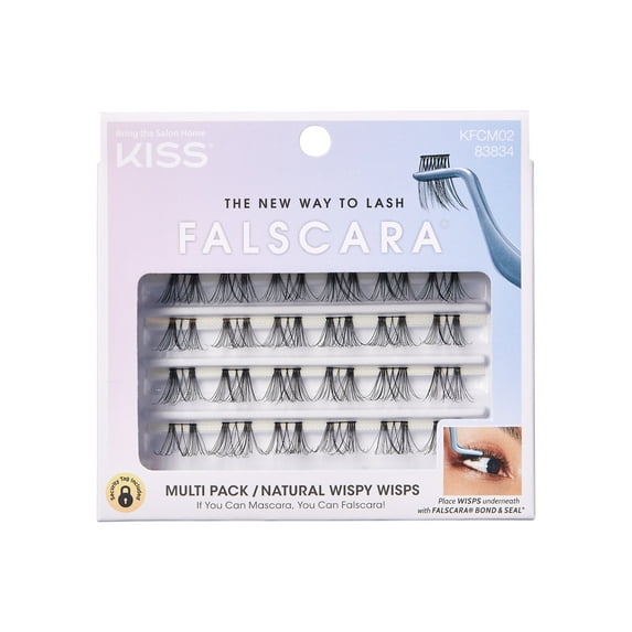 KISS FALSCARA Lash Extension Kit, Natural Wispy, Black, 24 Lash Clusters