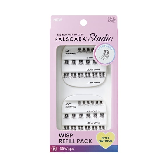 KISS FALSCARA Studio Mini False Eyelashes Wisp Refill Pack, Soft Natural, 36 Lash Clusters
