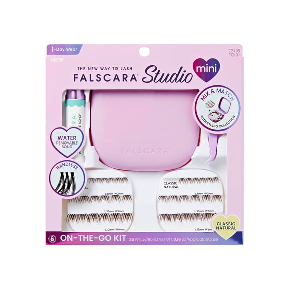 KISS FALSCARA Studio Mini On-The-Go Kit, Classic Natural, 8-12mm, 36 Lash Clusters