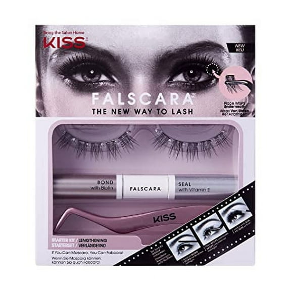 KISS Falscara D.I.Y. Lash Extension Starter Kit With 10 Eyelash Lengthening Wisps, Applicator and Bond & Seal lash adhesive