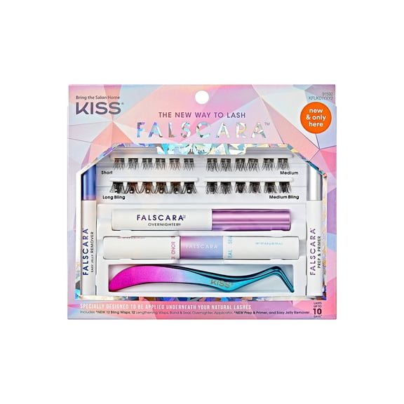 KISS Falscara Falscara, Lash Clusters, Ultimate Holiday Starter Kit, 10mm-12mm-14mm, 24 Wisps