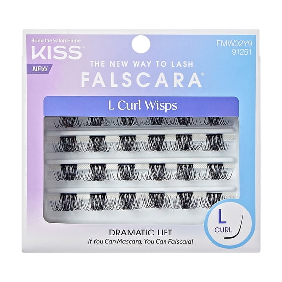Kiss Falscara False Eyelashes Lash Extension Kit, Black, Style 'L Curl', 24 Lash Clusters