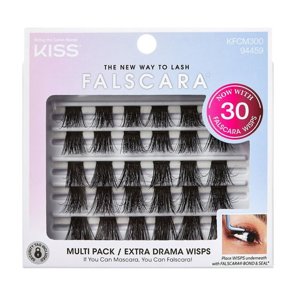 KISS Falscara Multipack, Lash Clusters, Extra Drama Wisps, 18mm-20mm, 30 Wisps